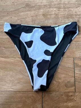 Cow Print High-Leg Bikini Bottom - Black & White
